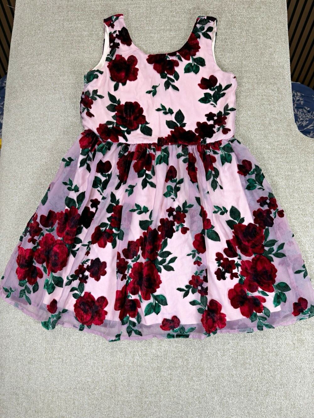 The Children's Place Girls 10 Pink Floral Tulle Fit & Flare Square Neck Dress